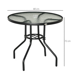 Kozy Outdoor 80cm Round Dining Table Tempered Glass Top Steel Frame Bistro Coffee End Side Table Garden w/ Parasol Hole