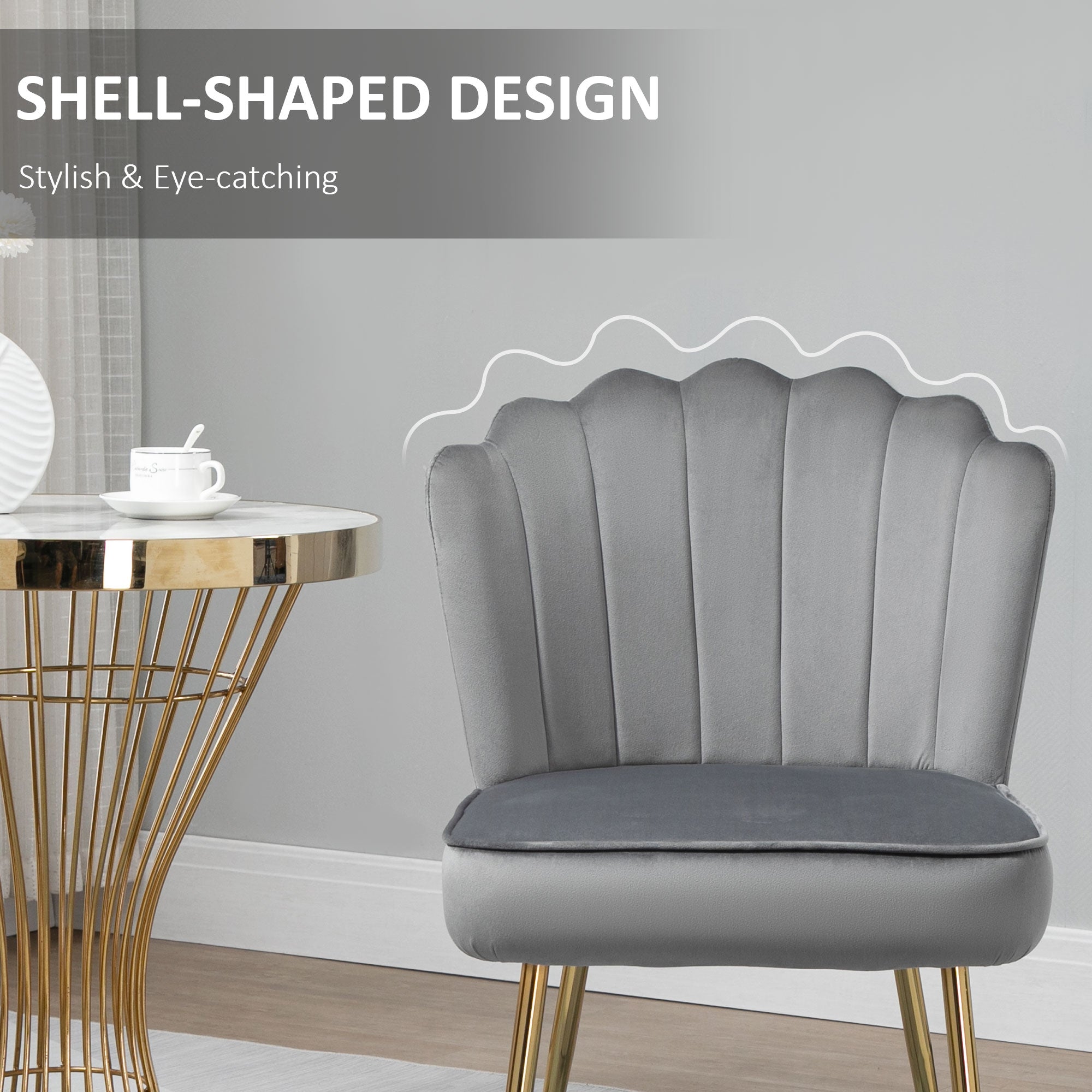 Kozy Velvet-Feel Shell Accent Chair - Grey