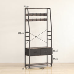 Kozy - Coat Rack with Shoe Storage, Hall Tree, Industrial Coat Stand with Shoe Bench, 10 Removable Hooks, 2 Fabric Drawers and Clothes Rail for Entryway, Hallway, Grey