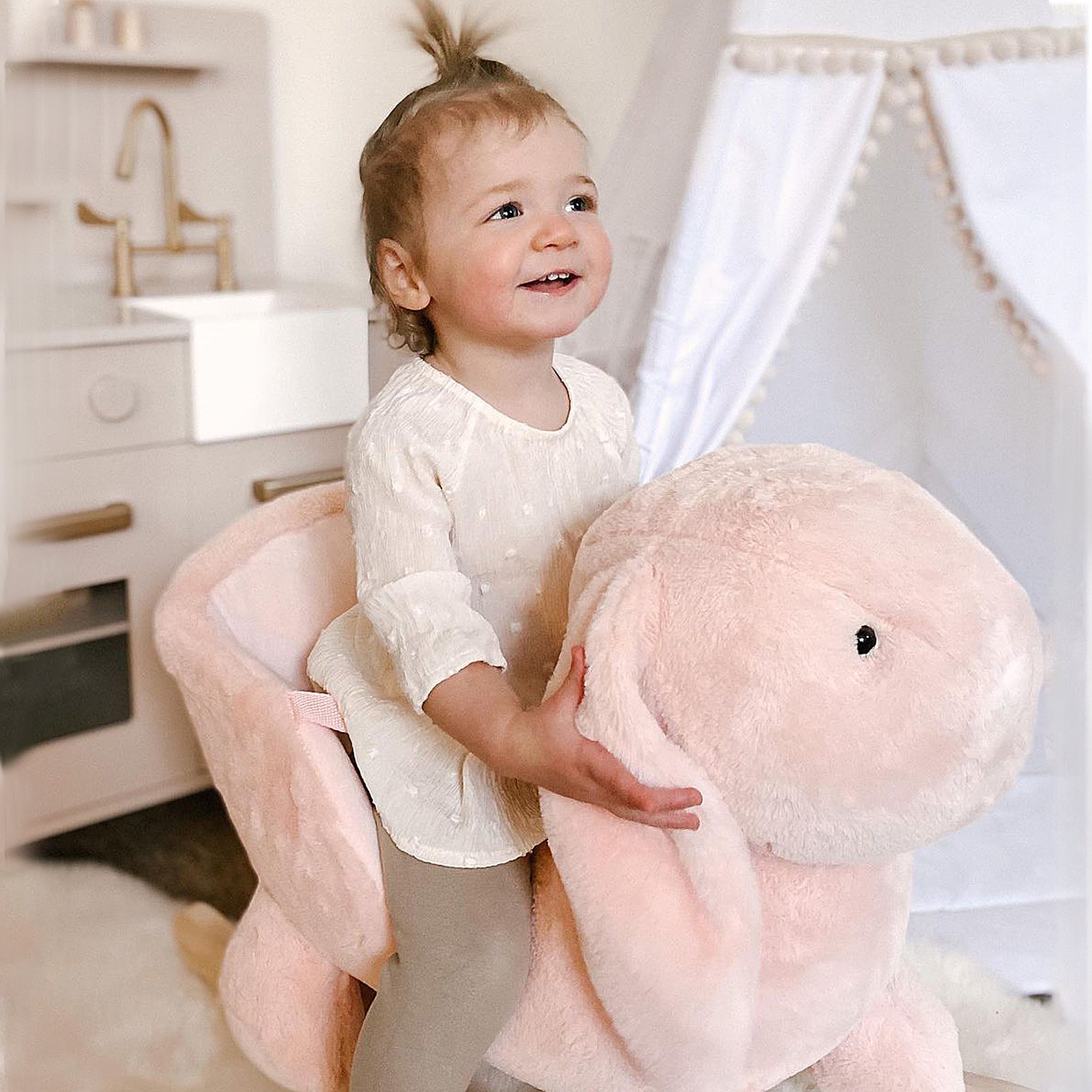 Kozy Kids Rocking Rabbit, Plush Rocking Horse Ride-On w/ Sound, Wood Base, Seatbelt, for Ages 18-36 Months, Pink