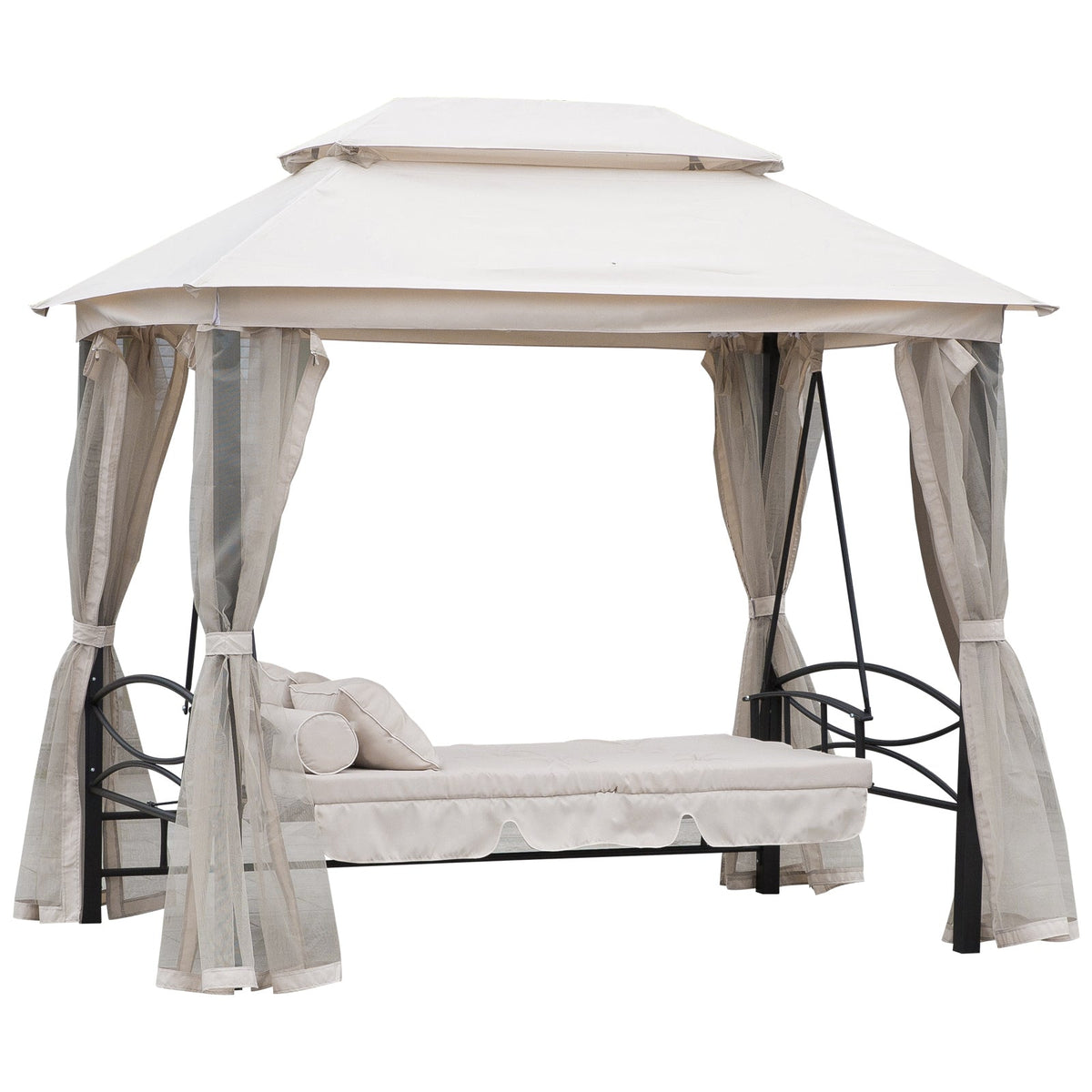 Outsunny Outdoor 2-in-1 Convertible Swing Chair Bed 3 Seater Porch w/Nettings | Aosom UK