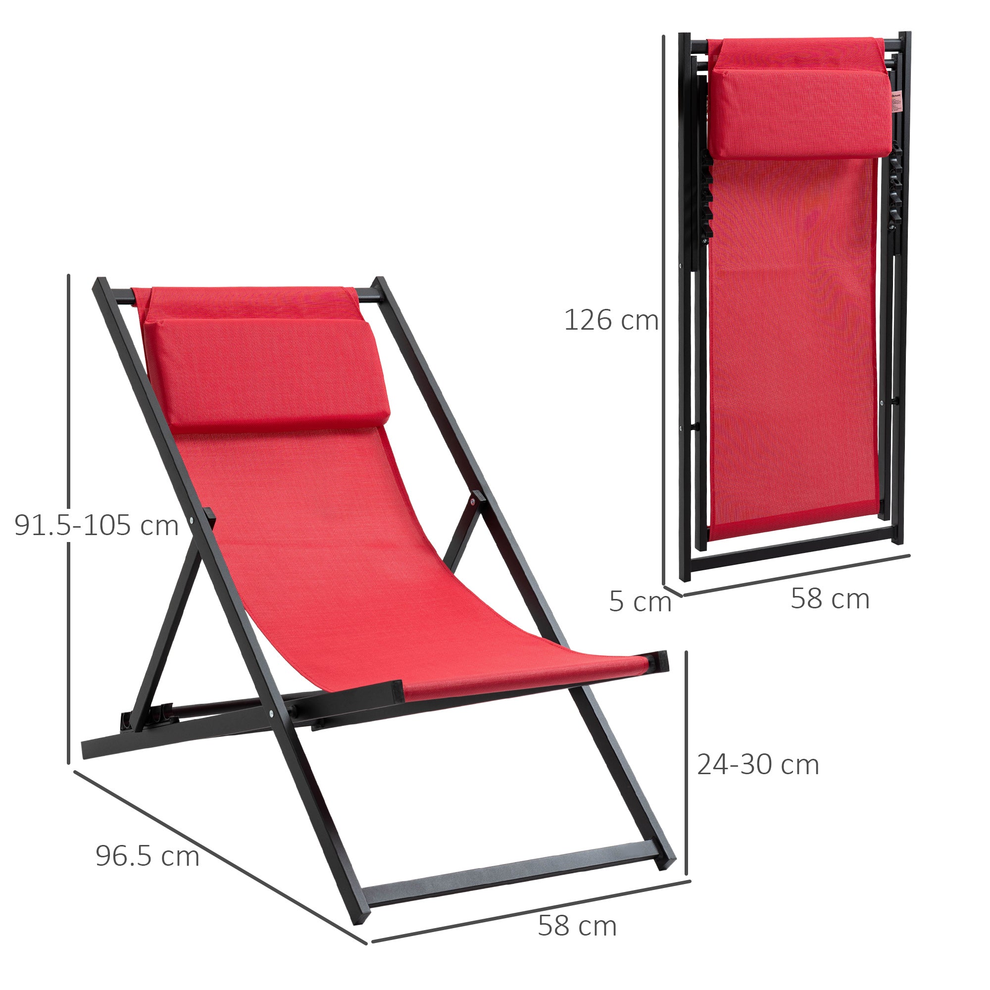 Kozy Set of 2 Folding Garden Beach Aluminium Frame Deck Chairs Deckchairs Seaside Folding Garden Patio Lounger, Red