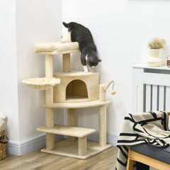 PawHut Tall Cat Tree with Sisal Scratching Posts, 100cm Activity Centre, Plush Platform, Cream White | Aosom UK