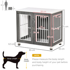 Kozy Dog Crate Wooden Pet Kennel Cage End Table w/ Lockable Door for Small Medium Dog Grey & White 85 x 55 x 75 cm