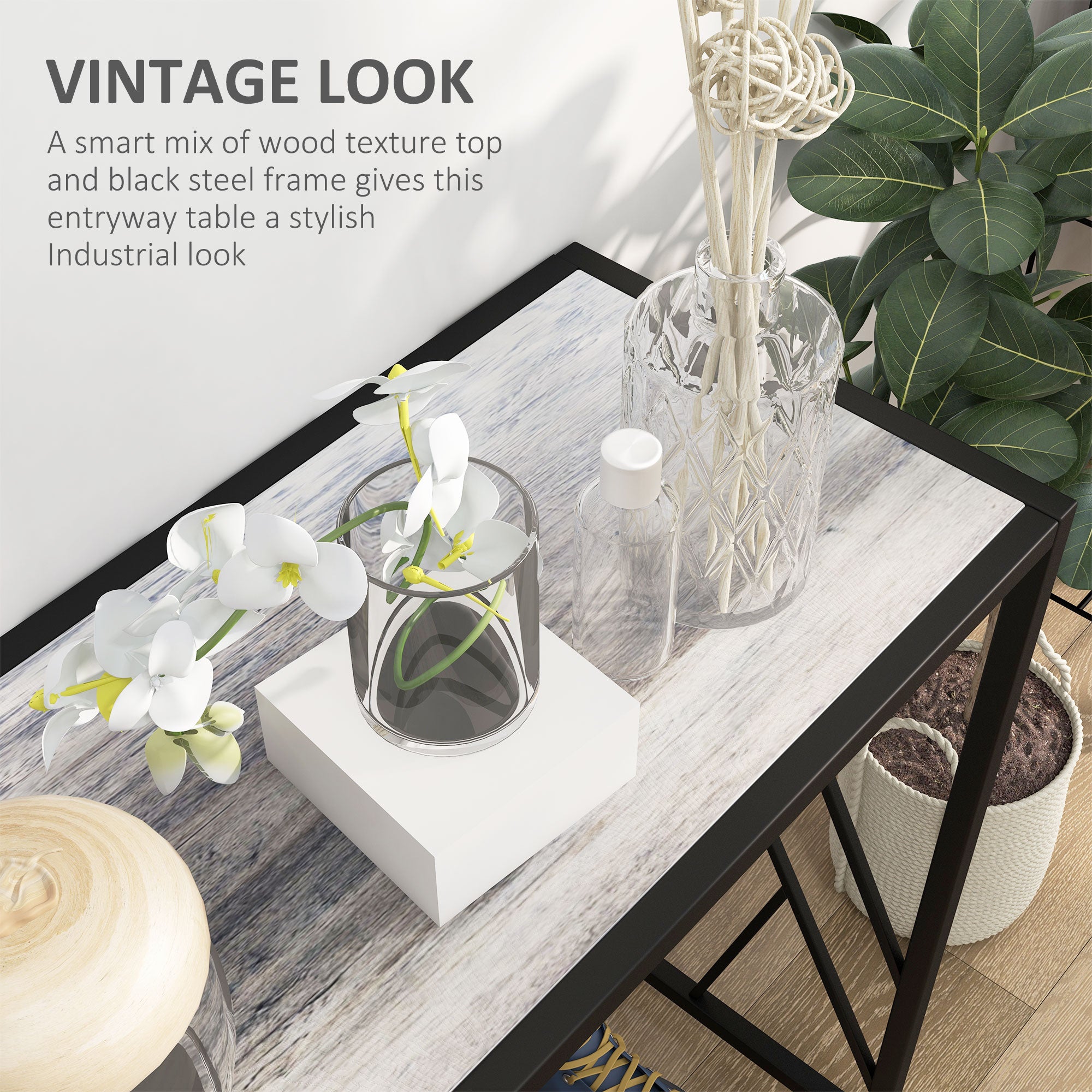 Kozy Console Table, Industrial Sofa Table with Metal Frame for Living Room, Hallway, 120 cm, Grey