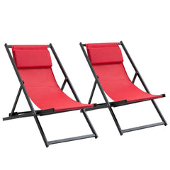 Kozy Set of 2 Folding Garden Beach Aluminium Frame Deck Chairs Deckchairs Seaside Folding Garden Patio Lounger, Red