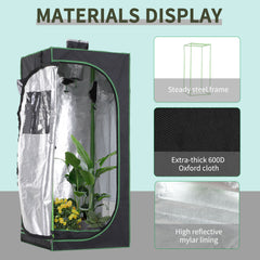 Outsunny Hydroponic Plant Grow Tent  W/ Window Tool Bag, 60L x 60W x 140Hcm