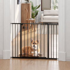 PawHut Safety Pet Gate, Auto-Close Metal Dog Barrier with Adjustable Width 76-107cm, Stair Door, Black | Aosom UK