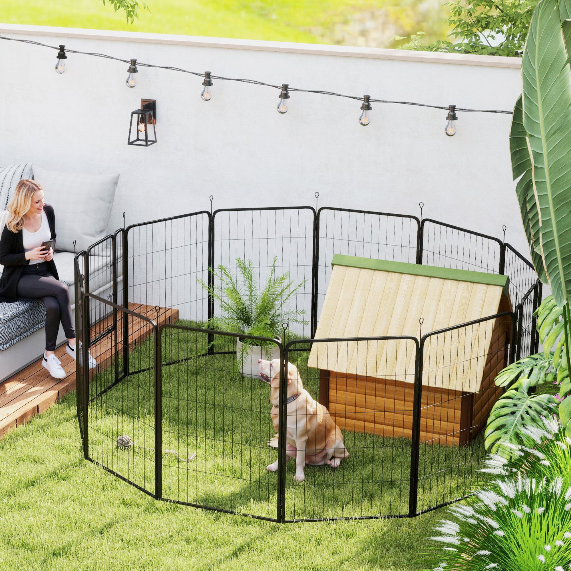 Kozy - 12-Panel Solid Dog Playpen with Doors, for Large Dogs, 100cm Tall, Black