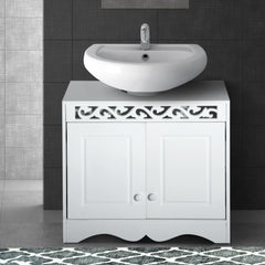 HOMCOM Wooden Under Sink Bathroom Cabinet, 2 Door Storage Cupboard, Space Saving Vanity Units | Aosom UK