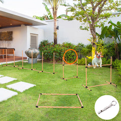 Kozy Dog Agility Equipment Pet Training Set with Adjustable Height Jump Ring Hurdle Whistle Weave Poles Square Pause Box Carry Bag