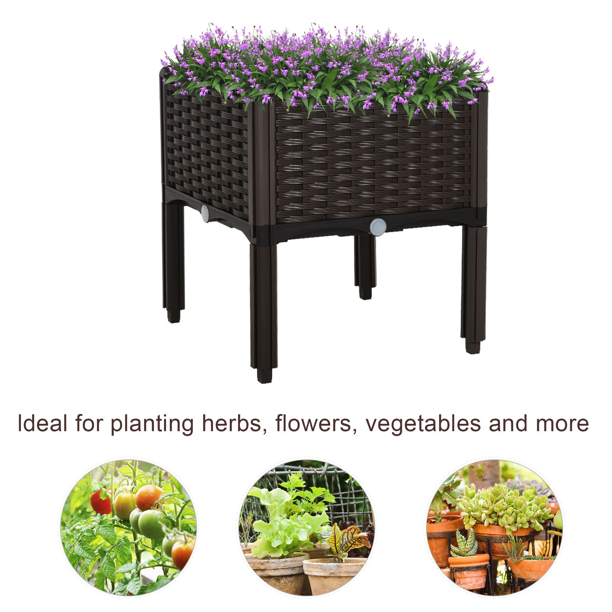 Kozy 26L Garden Raised Bed Elevated Patio Flower Plant Planter Box PP Vegetables Planting Container, Brown