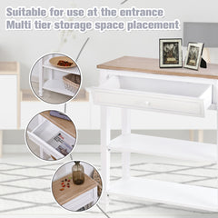 HOMCOM Console Table Hallway Side Desk One Drawer 2 Shelves Worktop Handle Retro Elegant Style Home Display Storage for Bedroom Livingroom