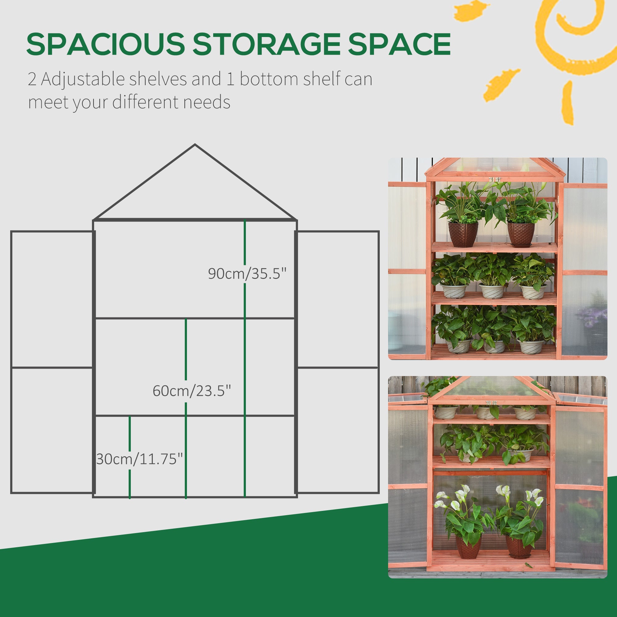 Kozy Garden Cold Frame Polycarbonate Greenhouse with Adjustable Shelves, Double Doors, Openable Top Covers, Grow House for Flower Vegetable Plants, 80 x 47 x 138cm, Orange