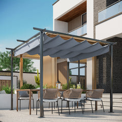 Outsunny 3x3 (m) Metal Pergola Gazebo Awning Retractable Canopy Outdoor Garden Sun Shade Shelter Marquee Party BBQ Grey