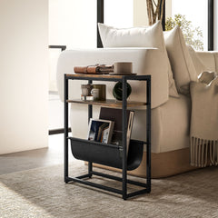 Kozy Narrow Side Table, End Table with 3-Tier Storage, V-Shaped Magazine Holder for Living Room, Bedroom, 43 x 18 x 56 cm, Ru