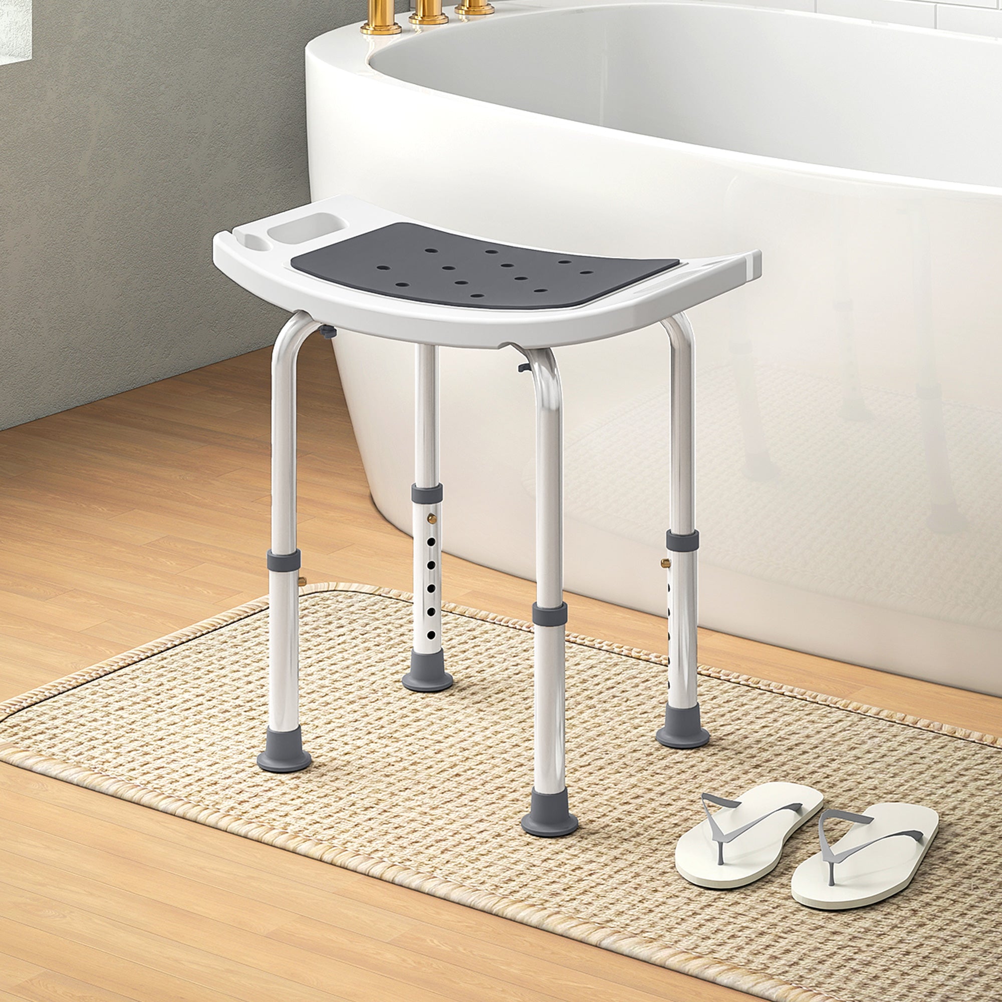 Kozy - Shower Chair, Adjustable Height Shower Stool with Aluminium Frame and Non-Slip Feet, Bathtub Stool Seat for Elderly Disabled Handicap, Grey