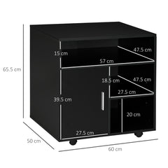 Kozy Multi-Storage Printer Stand Unit Office Desk Side Mobile Storage w/ Wheels Modern Style 60L x 50W x 65.5H cm - Black