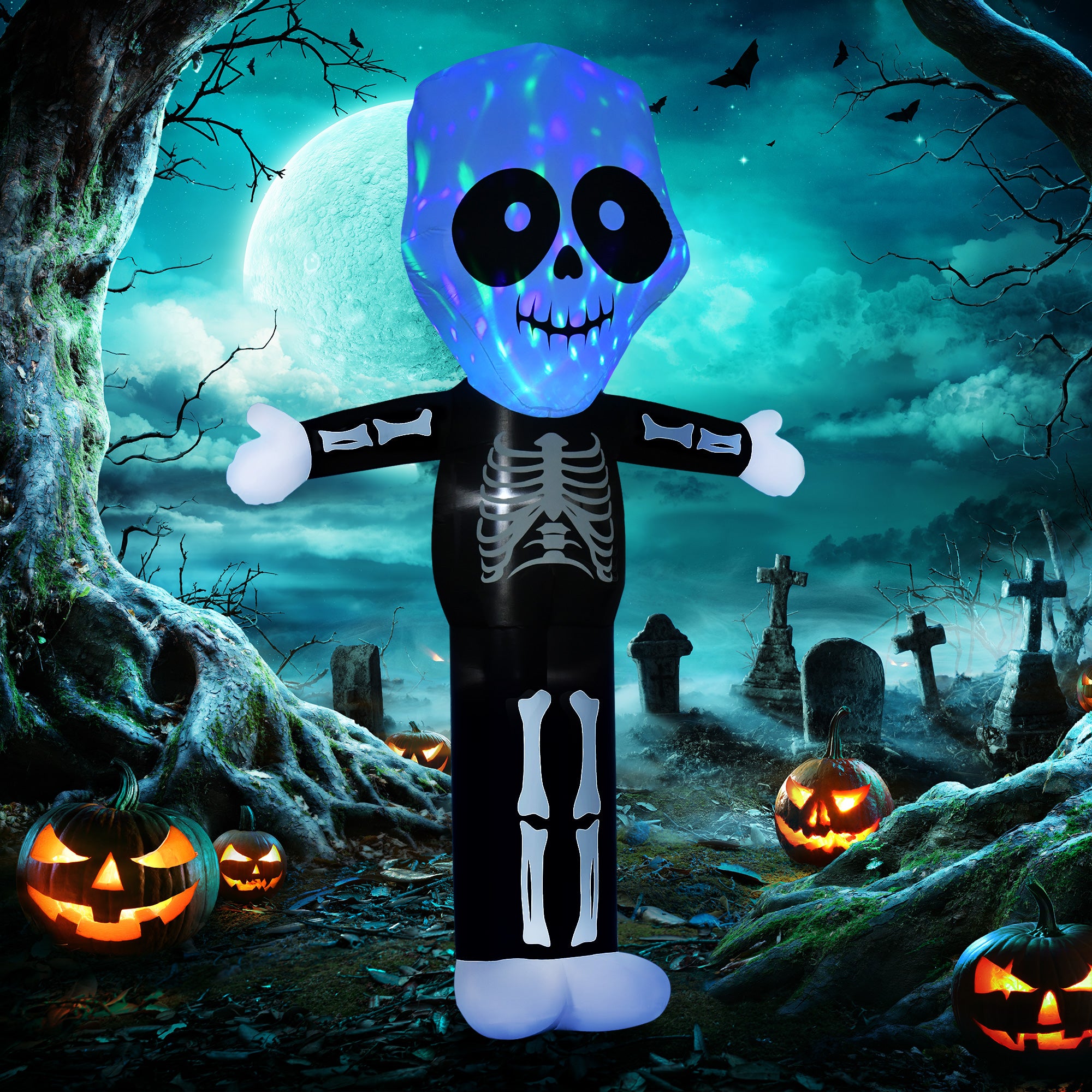Kozy 3m Halloween Inflatable Skeleton Ghost Decoration, LED Lighted for Home Indoor Outdoor Garden Lawn Decoration Party Prop