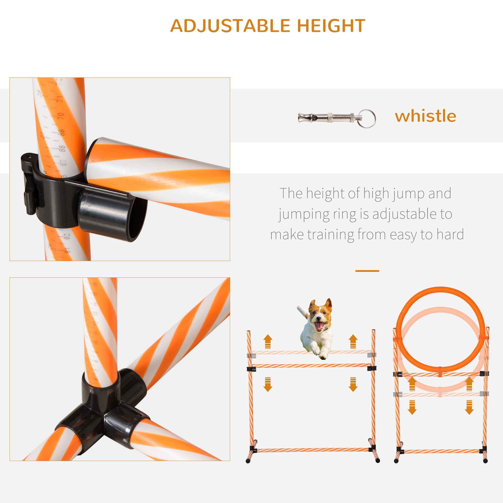 Kozy Dog Agility Equipment Pet Training Set with Adjustable Height Jump Ring Hurdle Whistle Weave Poles Square Pause Box Carry Bag
