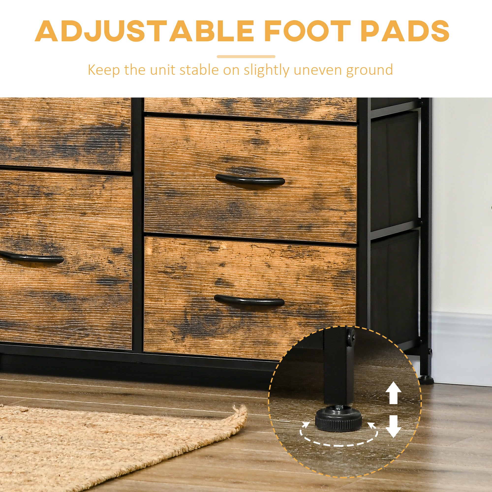 Kozy Bedroom Chest of Drawers, Industrial 5 Fabric Drawer Dresser with Open Shelf for Living Room, Rustic Brown