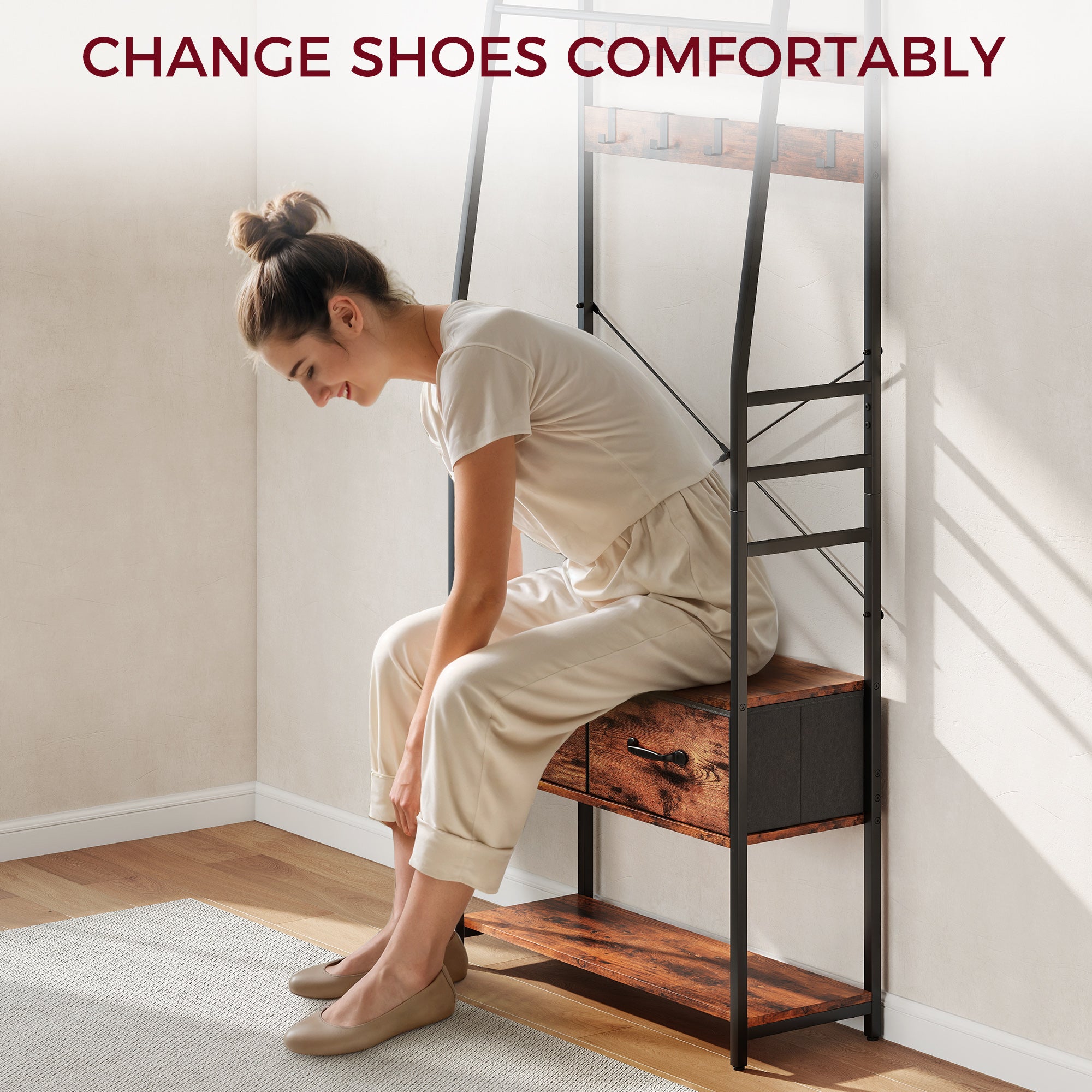 Kozy - 6-in-1 Industrial-Style Hallway Organiser - Brown/Black