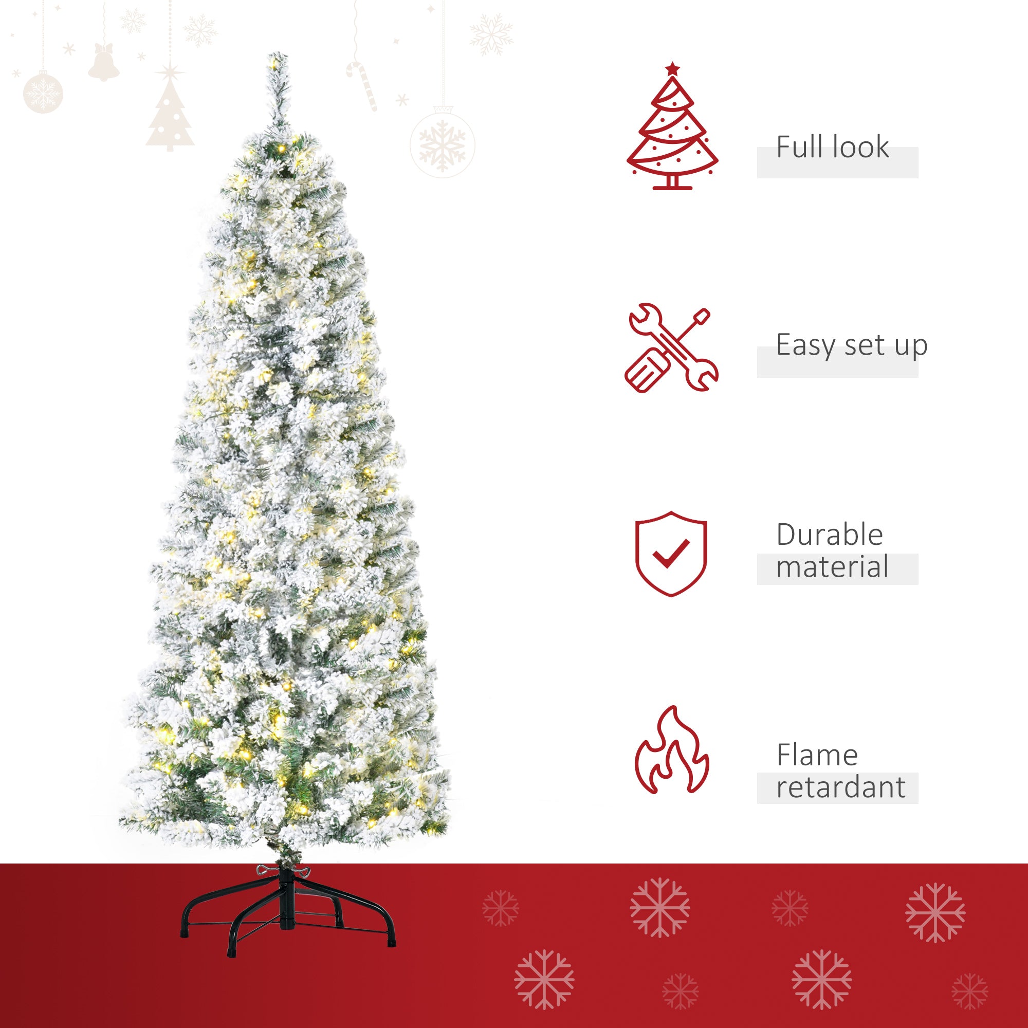 Kozy 6FT Prelit Artificial Snow Flocked Christmas Tree with Warm White LED Light, Holiday Home Xmas Decoration, Green White