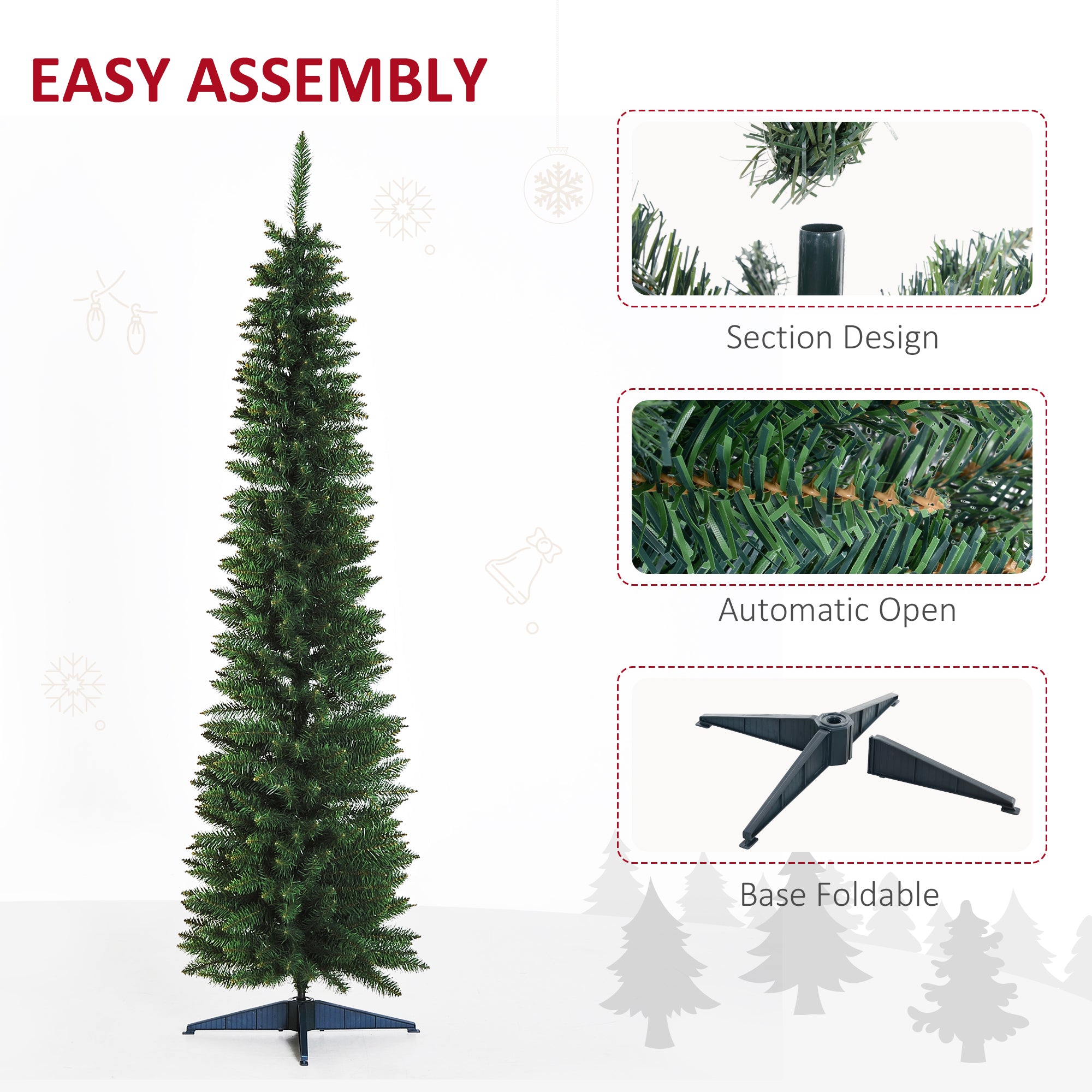 HOMCOM 2.1m Artificial Christmas Tree Pine Tree W/Plastic Stand