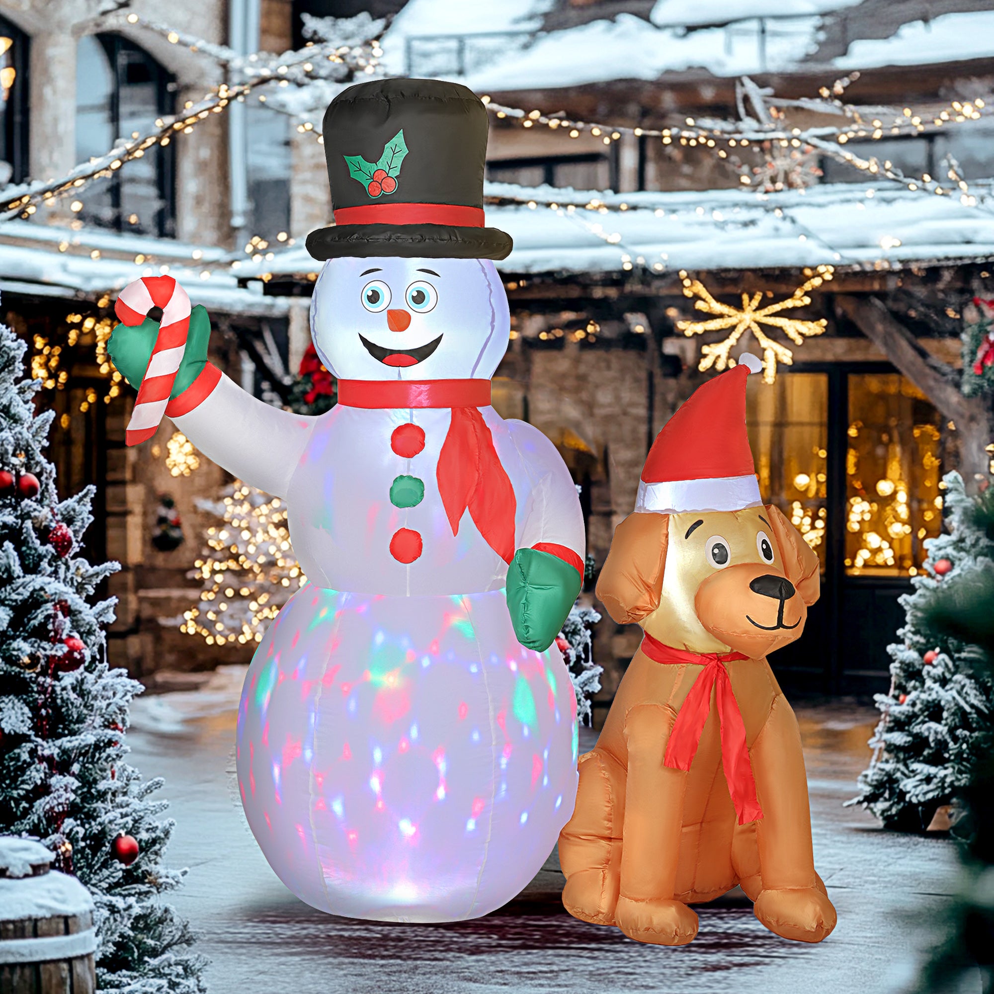 Kozy 6FT Christmas Inflatables Snowman & Dog with Built-in LED Lights and Flashing Light, Blow Up Christmas Inflatable Decoration for Indoor Outdoor Decor, Garden