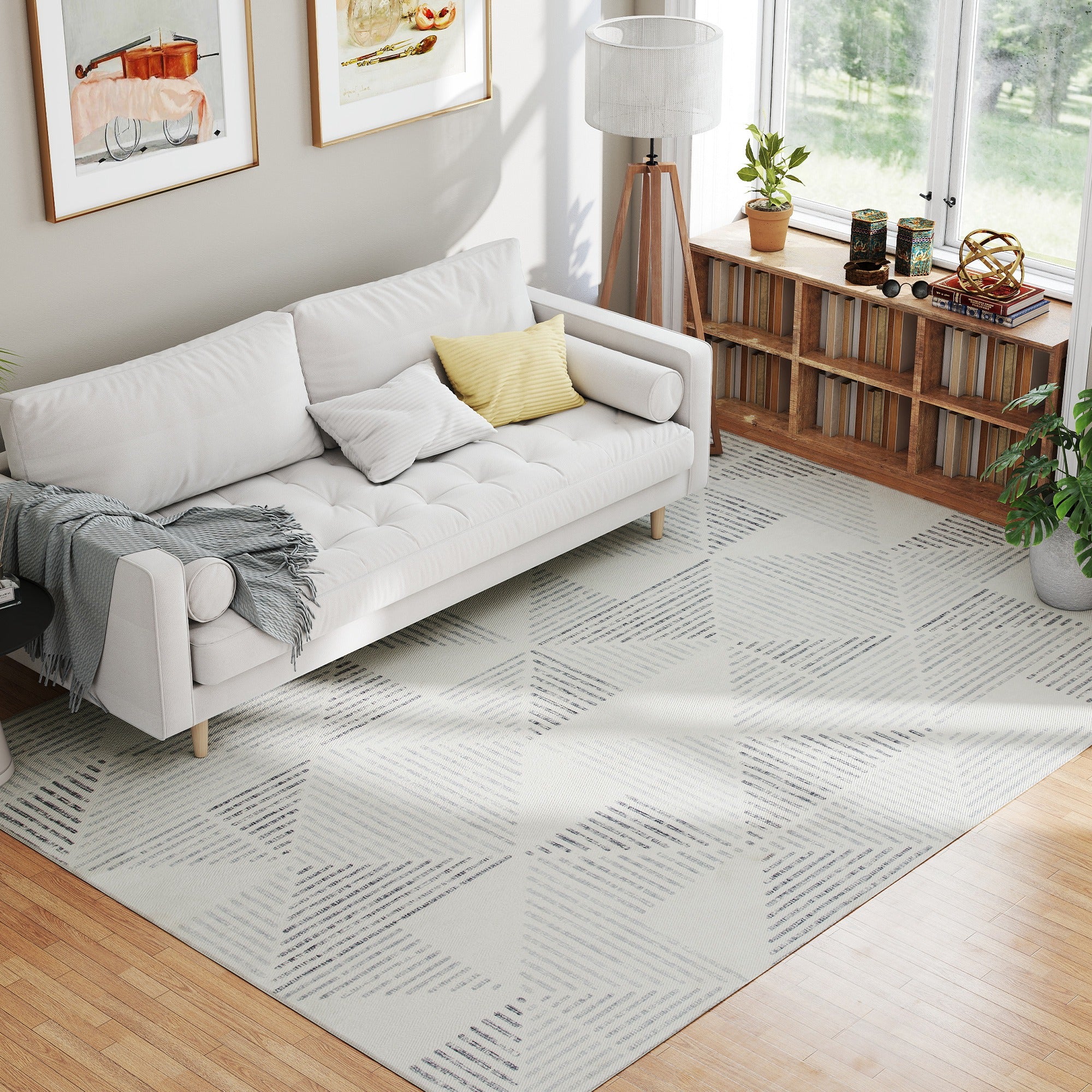 Kozy - Modern Area Rug, Geometric Pattern Non-Slip Washable Rug, Soft Floor Carpet for Living Room, Bedroom, Dining Room, Home Office, 290 x 200 cm, Grey