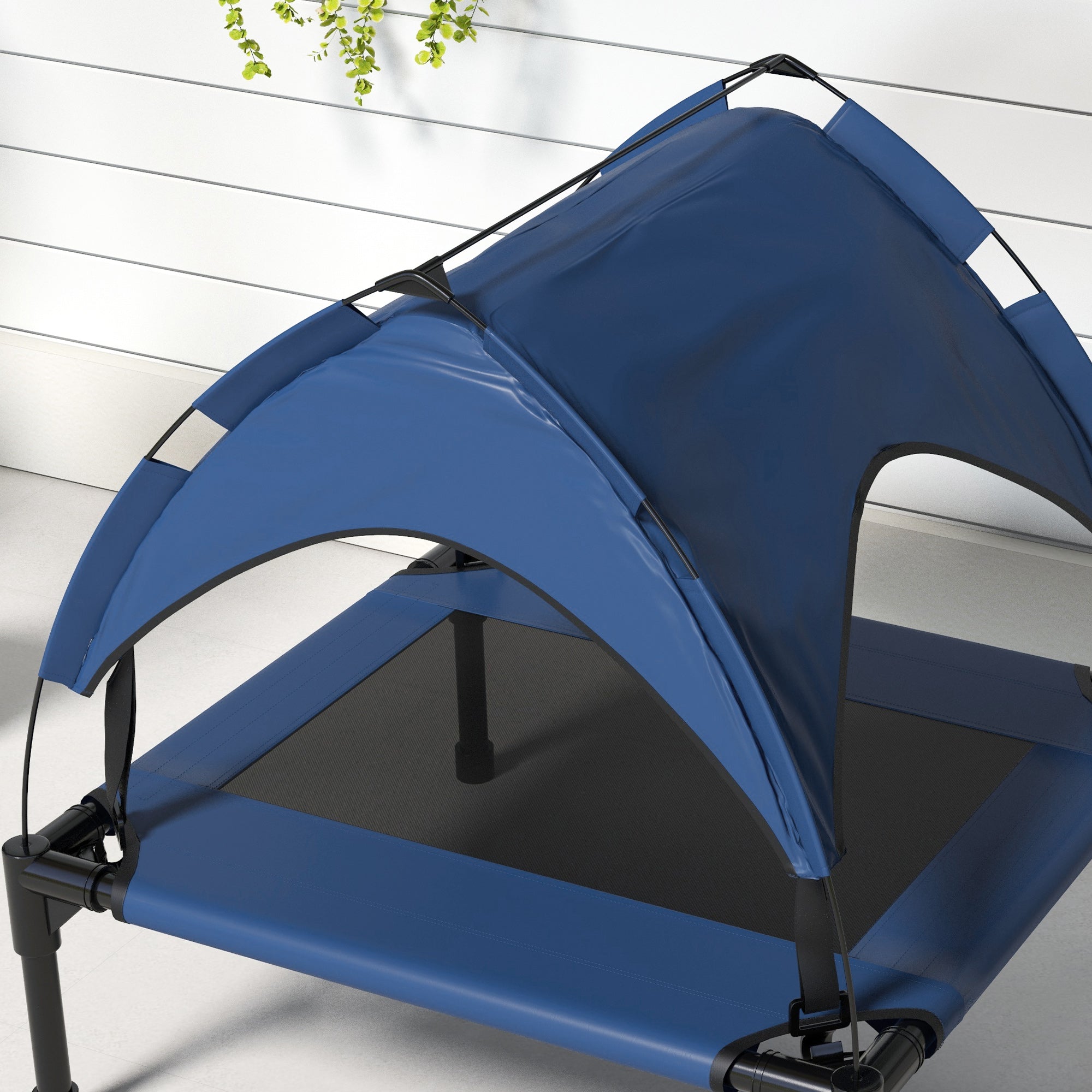 PawHut Raised Cooling Pet Bed, Breathable Mesh, Washable, for Small to Medium Dogs, 76 x 61 x 69.5cm, Dark Blue | Aosom UK