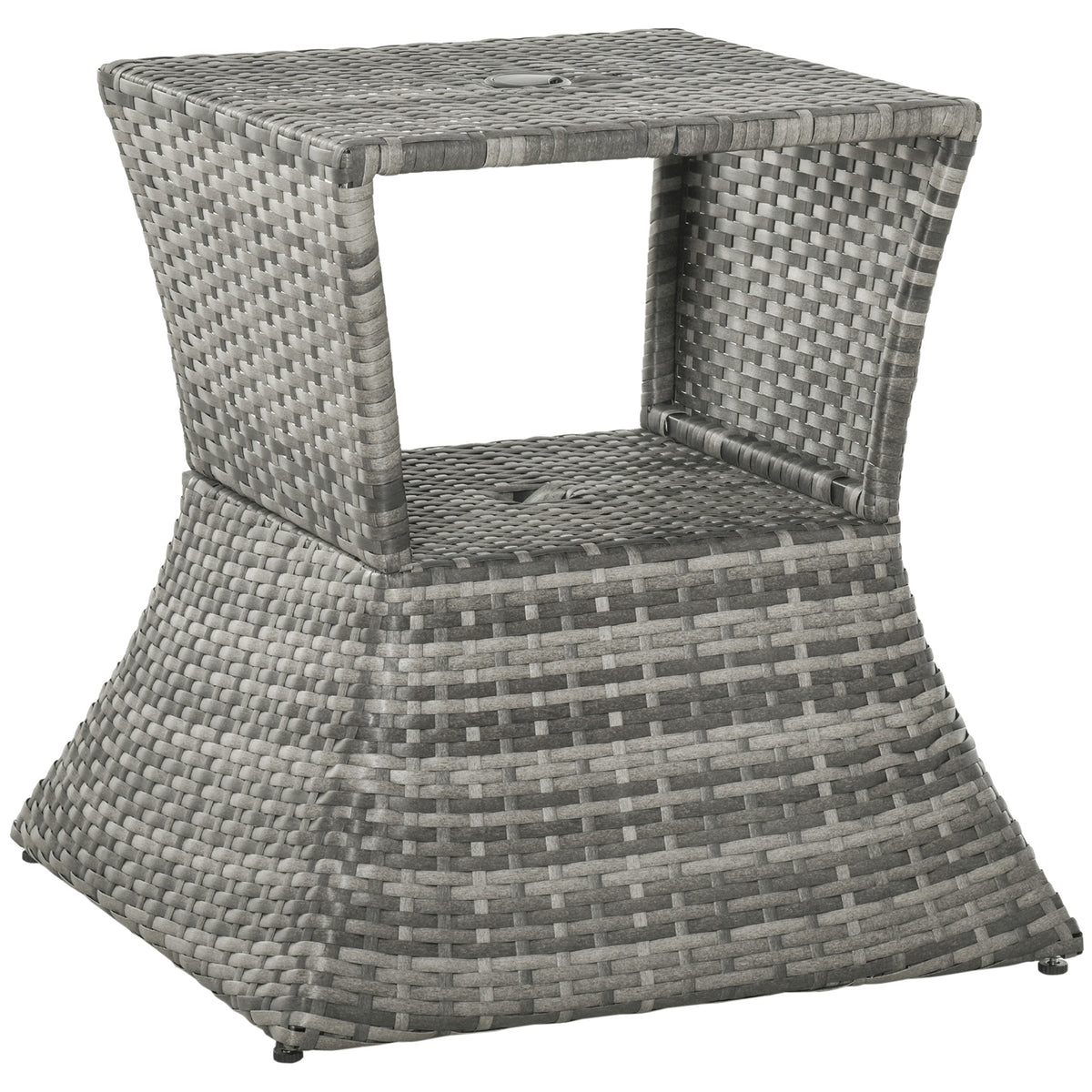 Kozy Outdoor Patio Rattan Wicker Coffee Table Bistro Side Table w/ Umbrella Hole and Storage Space, Grey
