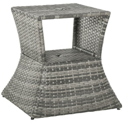 Kozy Outdoor Patio Rattan Wicker Coffee Table Bistro Side Table w/ Umbrella Hole and Storage Space, Grey