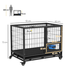 PawHut Heavy Duty Dog Crate on Wheels w/ Bowl Holder, Removable Tray, Detachable Top, Double Doors for L, XL Dogs | Aosom UK