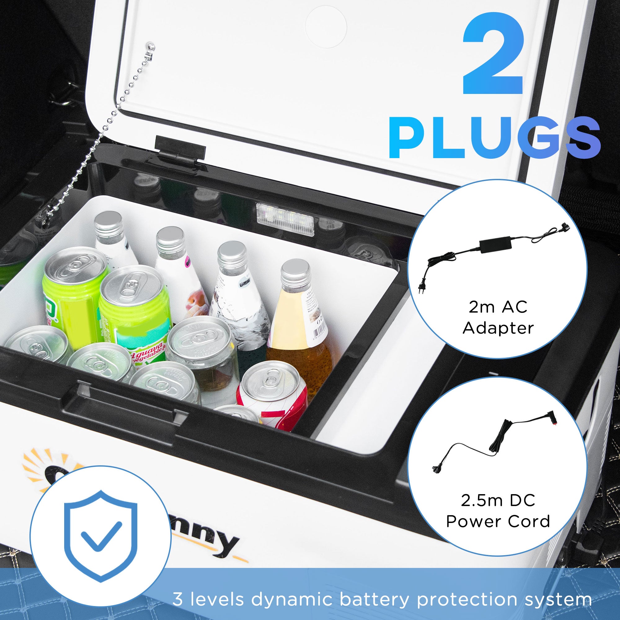 Kozy 12V Car Refrigerator w/ LED Light & Foldable Handles, 18L Portable Compressor Cooler, Fridge Freezer with 12/24V DC and 110-240V AC for Campervan RV Boat Travel