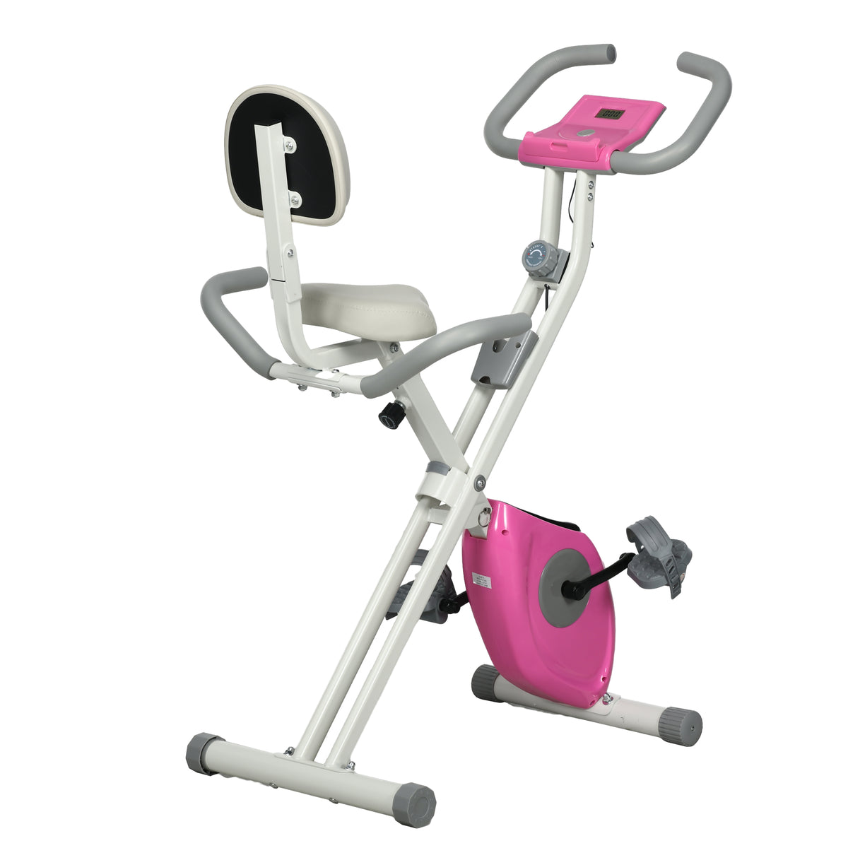 Kozy Folding Exercise Bike, with Adjustable Magnetic Resistance, Seat Height - White and Pink