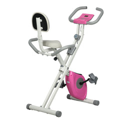 Kozy Folding Exercise Bike, with Adjustable Magnetic Resistance, Seat Height - White and Pink