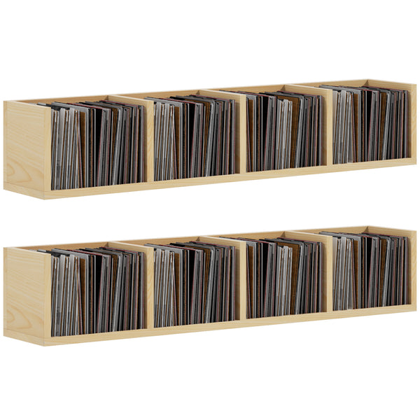 Wall Mount 84 CD / 56 DVD/Blu-ray/ Media Storage Rack 4 Cubes, Wooden Shelf Organiser Unit Bookcase Display, Set of 2, Finish