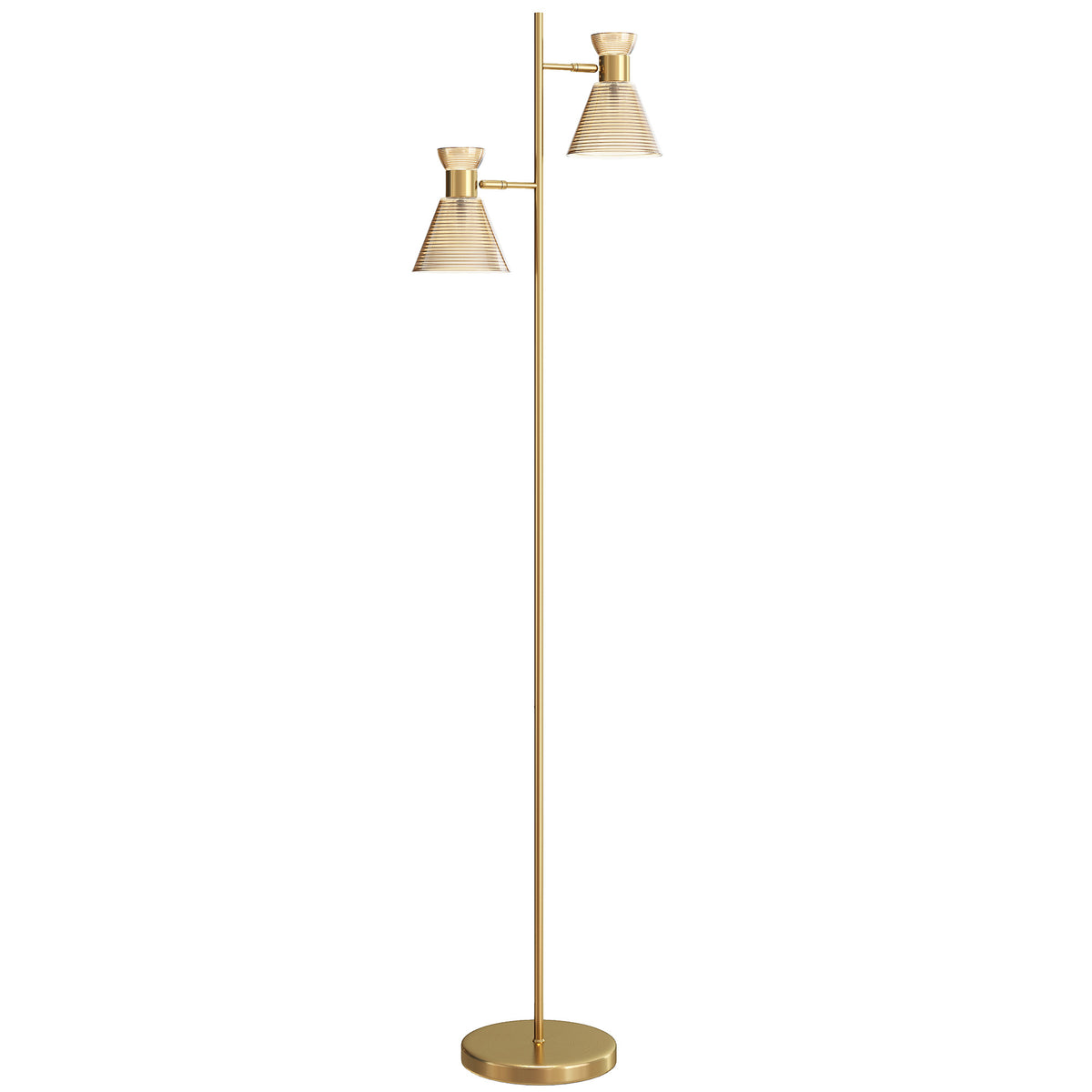 Kozy Floor Lamp with Adjustable Dual Head, Modern Standing Lamp with Floral Glass Shades and Foot Switch for Living Room Bedroom, E27 Socket, Bulb Not Included, Gold Tone