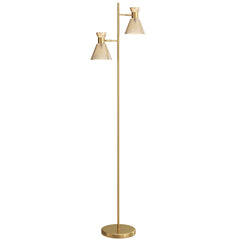 Kozy Floor Lamp with Adjustable Dual Head, Modern Standing Lamp with Floral Glass Shades and Foot Switch for Living Room Bedroom, E27 Socket, Bulb Not Included, Gold Tone