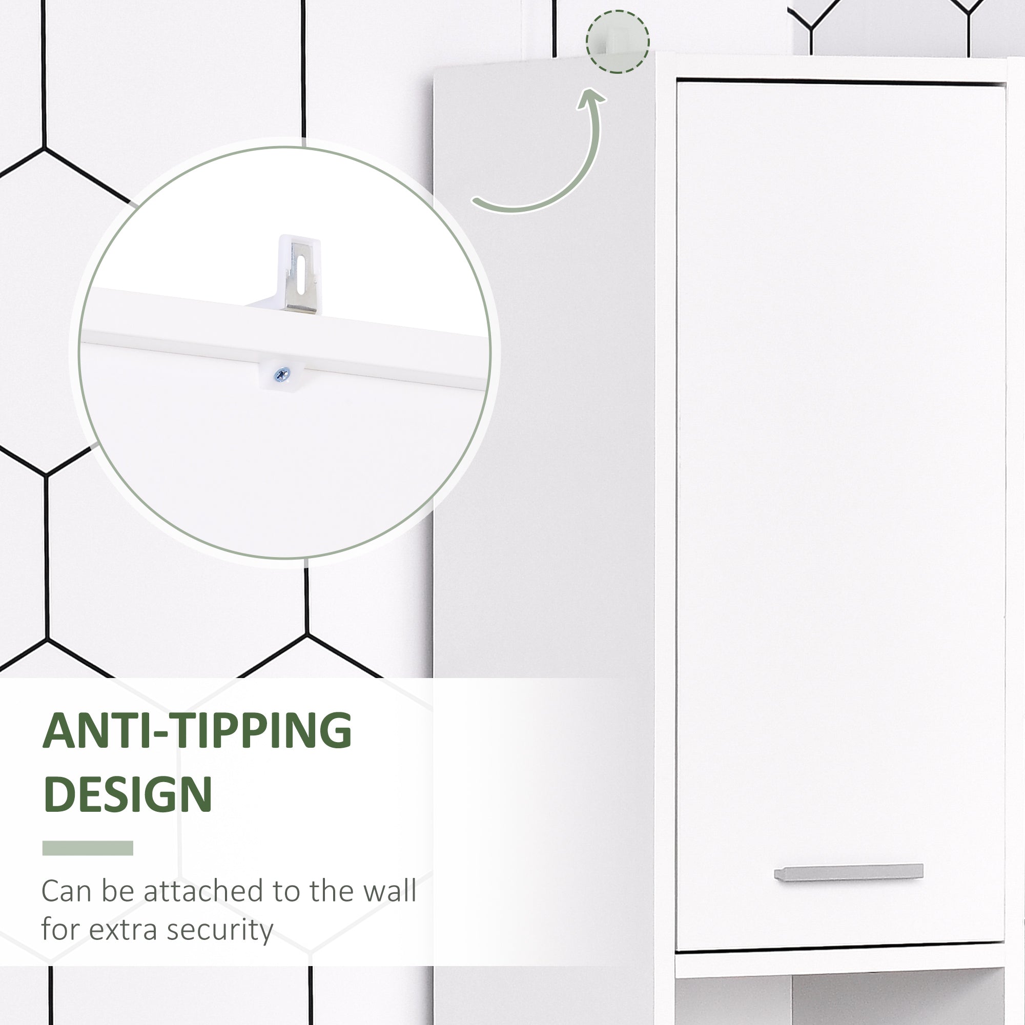 Kozy Bathroom Floor Storage Cabinet Slim Tallboy w/ Door Cupboard & Shelves For Living Room, Bedroom, Hallway White