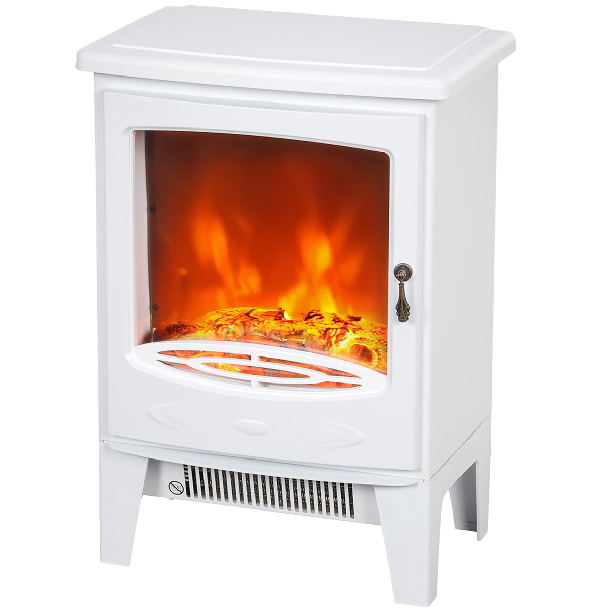 Kozy - Tempered Glass Casing Electric Fireplace, Freestanding Electric Fire with Realistic Flame Effect, Log Burner with Overheat Protection, 950w/ 1850W, White