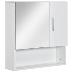 Kozy Bathroom Mirror Cabinet, Wall Mounted Storage Cupboard Organizer with Double Doors and Adjustable Shelf, White