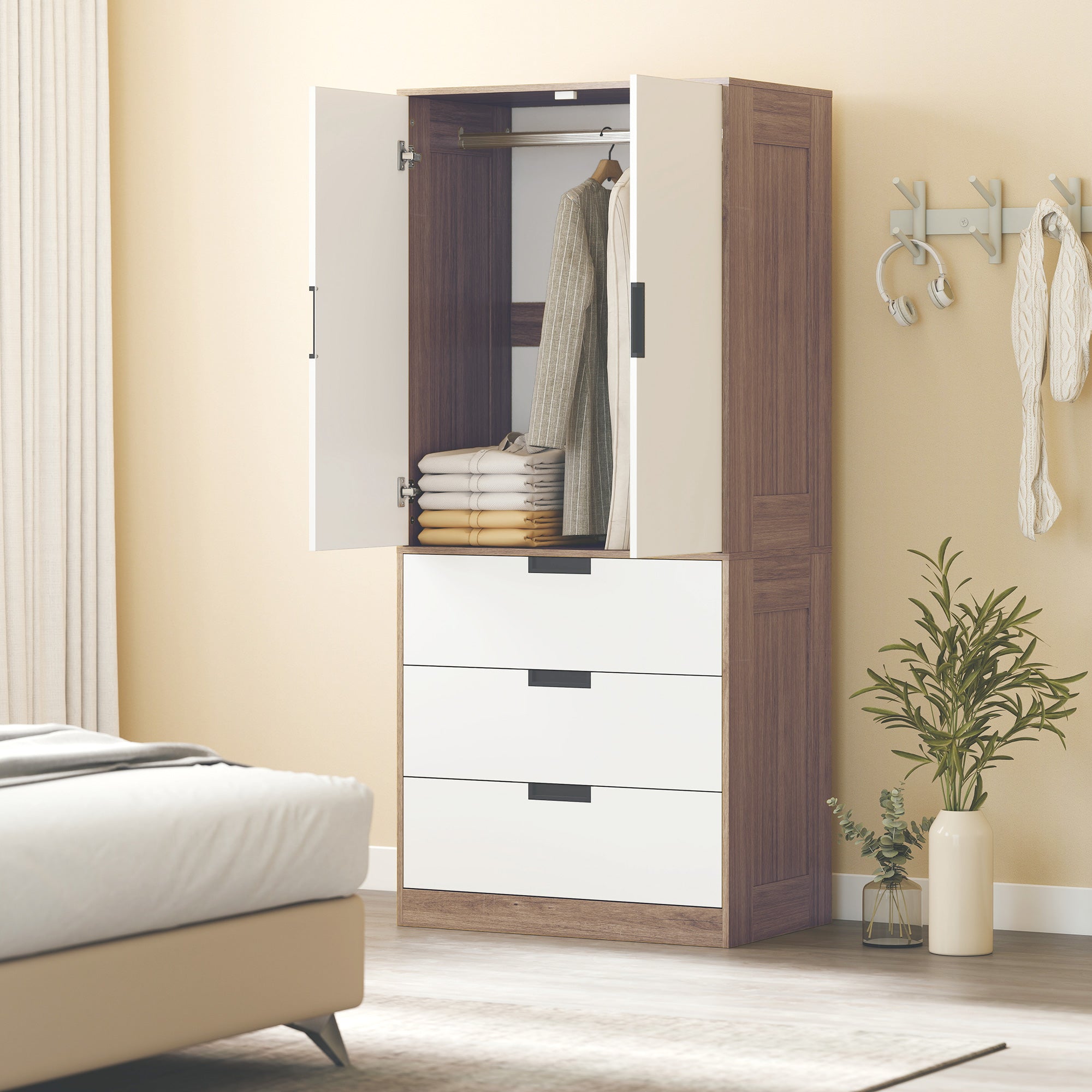 Two Door, Two Drawer Wardrobe - White/Brown