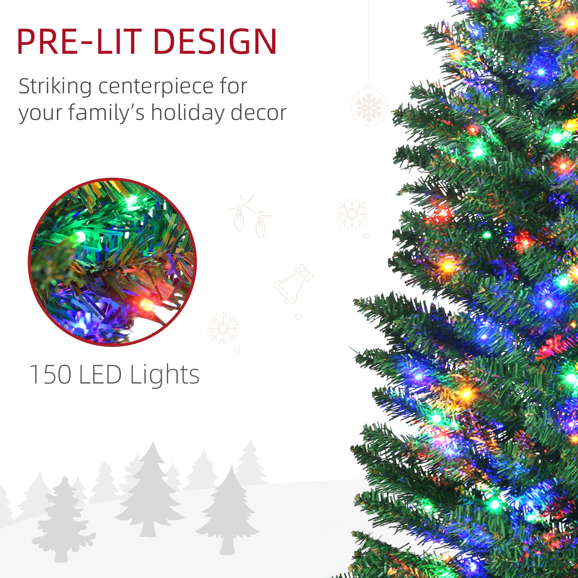 Kozy - 6' Artificial Prelit Christmas Trees Holiday Décor with Colourful LED Lights, Pencil Shape, Steel Base