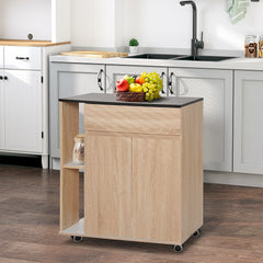 Kozy Kitchen Storage Trolley Cart Cupboard Rolling Island Shelves Cabinet With Door and Drawer Locking Wheels