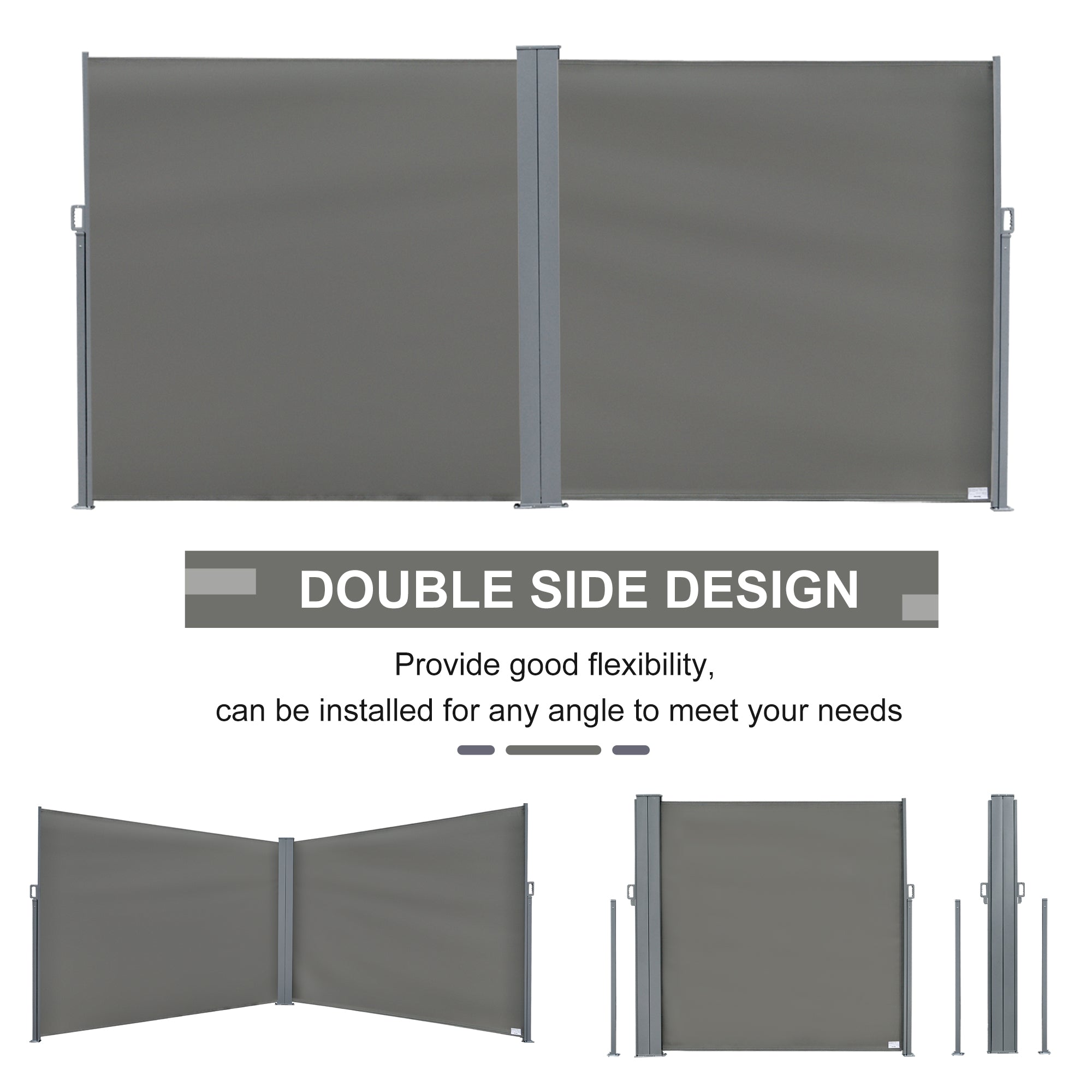 Kozy 6 x 2m Retractable Sun Side Awning Screen Fence Patio Garden Wall Balcony Screening Panel Outdoor Blind Privacy Divider – Grey