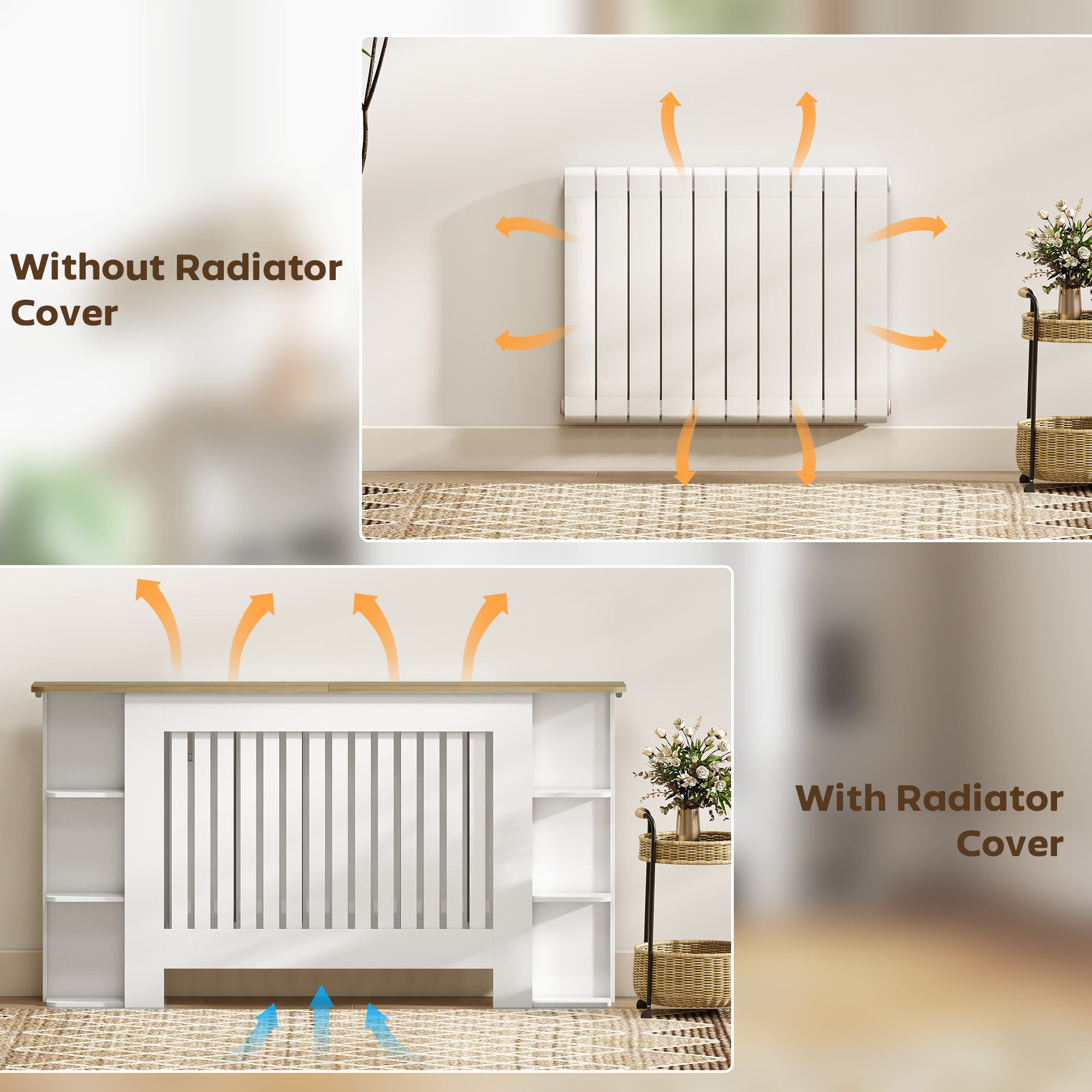 Kozy Radiator Cover with Open Storage Shelves, Vertical Slatted Cabinet Shelf Heater Cover for Living Room, Hallway, Large, White (H: 83 / W: 152 / D: 19 cm)