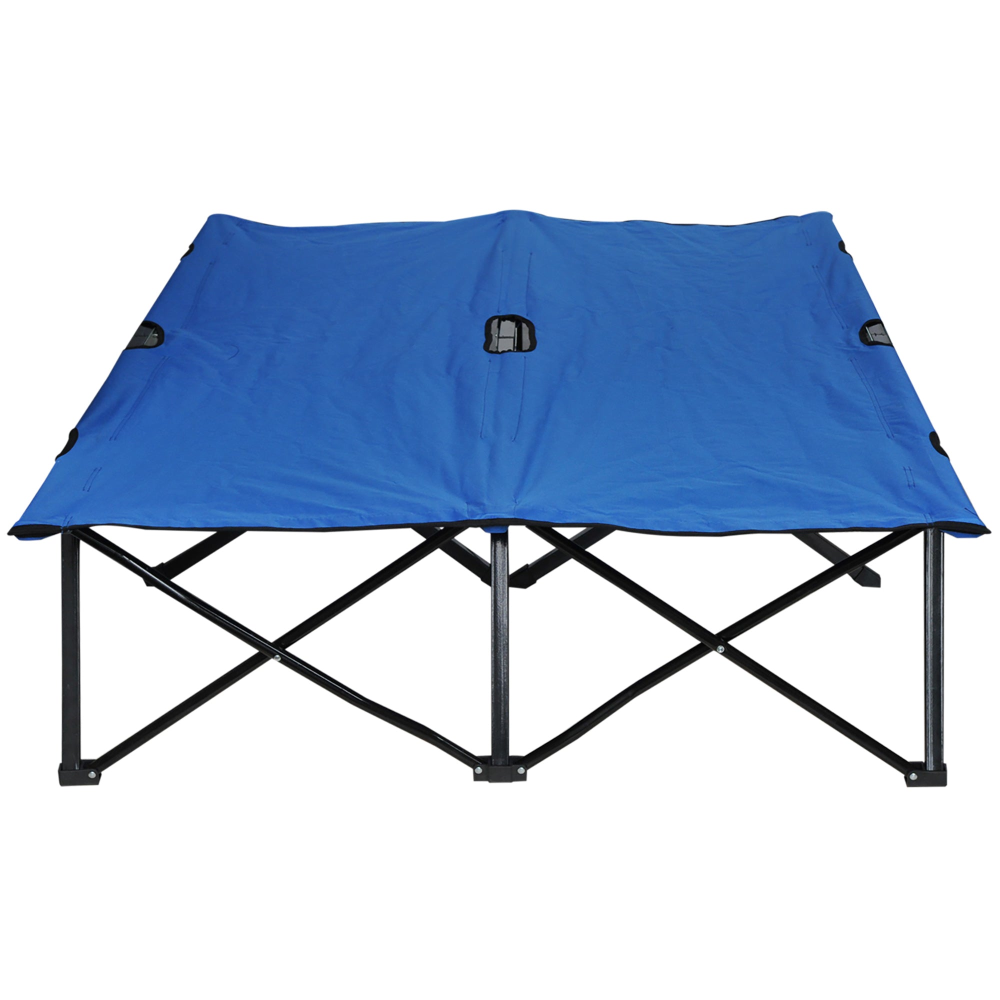 Outsunny Folding Double Camping Cot, Lightweight Outdoor Patio Sunbed with Carry Bag, Blue