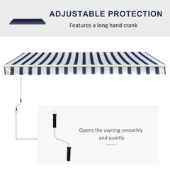 Kozy Manual Retractable Awning, 3.5x2.5 m-Dark Blue/White Stripes